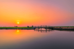 Hoàng hôn, sông, cầu, miền tây, nông thôn, sunset, Việt Nam - thaibaofoto