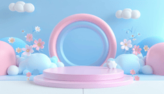 Sân khấu, bục đỡ, bục, bệ đỡ, bệ, podium, trang trí, decor, màu xanh, hồng, pink, blue - TungArt7