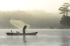 Hồ nước, sương, đánh cá, bắt cá, ngư dân, hình nền, nền, background -dangquangn