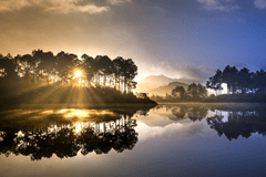 Hồ nước, lake, hoàng hôn, sunset, rừng thông, pine forest- Quangpraha