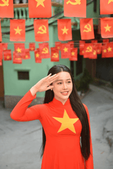 Thiếu nữ, young woman, cô gái, girl, áo dài, vietnamese dress, patriotism, lòng yêu nước, cờ đỏ, red flag - Felix Young 9