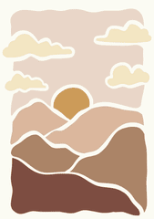 Mountain, núi, pastel, nhẹ nhàng, sun, mặt trời, mây, cloud, illustration, minh họa, minimalist, tối giản- yayangart