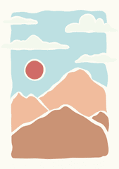 Mountain, núi, pastel, nhẹ nhàng, sun, mặt trời, mây, cloud, illustration, minh họa, minimalist, tối giản- yayangart 1