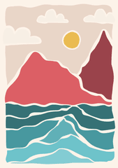 Mountain, núi, pastel, nhẹ nhàng, sun, mặt trời, mây, cloud, illustration, minh họa, minimalist, tối giản- yayangart 4