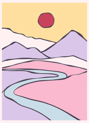 Mountain, núi, pastel, nhẹ nhàng, sun, mặt trời, mây, cloud, illustration, minh họa, minimalist, tối giản- yayangart 2