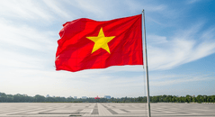 tạo ảnh chỉ có cờ đỏ sao vàng bay phấp phới giữa quảng...