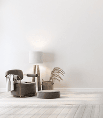 Ghế êm, cozy chair, floor lamp, đèn sàn, modern decor, trang trí hiện đại, neutral tones, tông màu trung tính, living space, không gian sống - Jiii