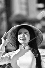 Cô gái, con gái, thiếu nữ, girl, Việt Nam, áo dài, nón lá, truyền thống, trắng đen, traditional - Trưởng Bản Review