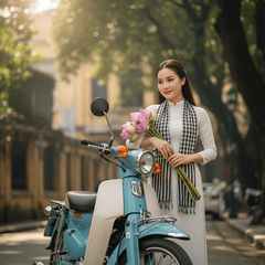 Tạo hình ảnh cô gái Việt Nam với tà áo dài trắng, với khăn ca...