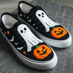 Giày, giày bí đỏ, họa tiết halloween, con ma, lễ hội hóa trang, shoes, pumpkin shoes, halloween motifs, ghosts, masquerade,