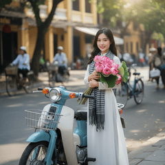 Tạo hình ảnh cô gái Việt Nam với tà áo dài trắng, với khăn ca...