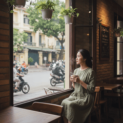Cô gái ngồi quán cafe nhìn ra cửa sổ . Với đặc điểm phong cách...