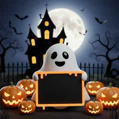Một khung cảnh Halloween vui nhộn trong phong cách hoạt hình 3D. Ở...
