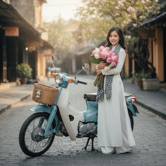 Tạo hình ảnh cô gái Việt Nam với tà áo dài trắng, với khăn ca...