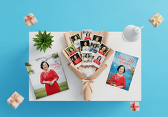 Tạo hình mặt phẳng màu xanh pastel sáng, có bàn màu trắng, trên...