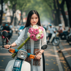 Tạo hình ảnh cô gái Việt Nam với tà áo dài trắng, với khăn ca...