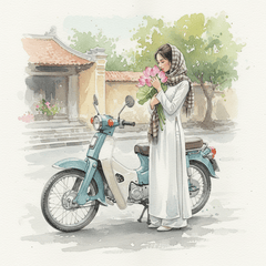 Tạo hình ảnh cô gái Việt Nam với tà áo dài trắng, với khăn ca...