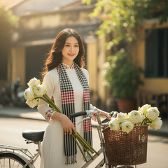 Tạo hình ảnh cô gái Việt Nam với tà áo dài trắng, với khăn ca...