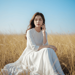 tạo hình ảnh người con gái xinh đẹp áo trắng buồn suy tư ngồi...