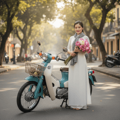 Tạo hình ảnh cô gái Việt Nam với tà áo dài trắng, với khăn ca...