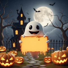 Một khung cảnh Halloween vui nhộn trong phong cách hoạt hình 3D. Ở...