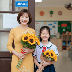 Tạo hình ảnh cô giáo xinh đẹp tóc ngắn mặc áo dài đứng chụp...