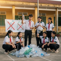 Ảnh học sinh ghét bỏ chai nhựa túi nilon . Với đặc điểm phong...