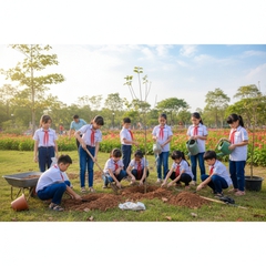 Ảnh học sinh trồng cây xanh . Với đặc điểm phong cách thực tế ....