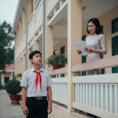 tạo ảnh một nam học sinh việt nam với đồng phục áo trắng...