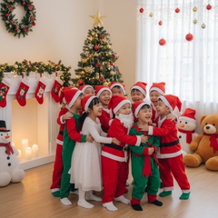 Một lớp học ở trường mầm non mặc trang phục giáng sinh, đội...