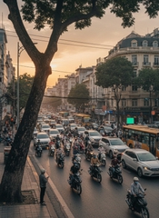 Cảnh ngã tư đường ở hà Nội buổi chiều tắc đường , góc...