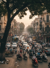 Tạo ảnh đường phố hà nội, cảnh tắc đường buổi chiều...