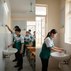 Hình ảnh học sinh tắt đèn khi không sử dụng tiết kiệm nước ....