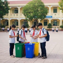 Ảnh học sinh vứt rác đúng nơi quy định . Với đặc điểm phong...