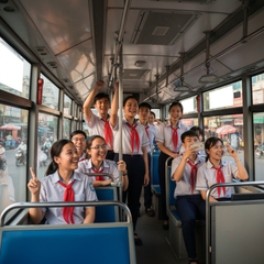 Ảnh học sinh thích thú dùng phương tiện công cộng . Với đặc...
