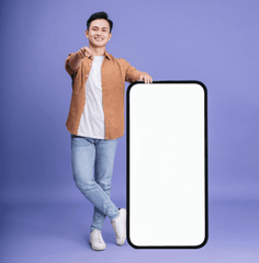 Chàng trai, điện thoại khổng lồ, quảng cáo, online, boy, giant phone, advertisement