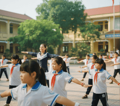 Giáo viên, cô giáo, chỉ dẫn, tập thể dục, trường học, học sinh, teacher, do exercise, teaching, school, student