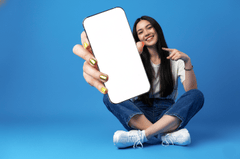 Cô gái, cầm điện thoại, sale, quảng cáo, trực tuyến, girl, holding phone, sale, advertising, online, 1