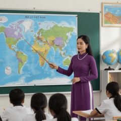 Cô giáo, giáo viên , dạy địa lý, học sinh, lớp học, geography teacher, student, class 2