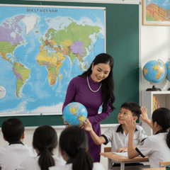 Cô giáo, giáo viên , dạy địa lý, học sinh, lớp học, geography teacher, student, class 1