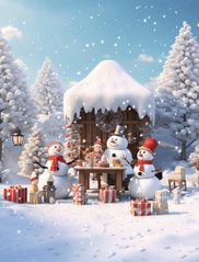 Giáng sinh, người tuyết, hôp quà, trang trí, tuyết, khung cảnh noel, christmas, snowman, gift box, decoration, snow, christmas scene