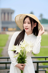 Áo dài, Thiếu nữ, young woman, cô gái, girl, vietnamese dress, nón lá, conical hat, lá cờ, flag, lăng Bác, bảo tàng - Toàn Văn 12
