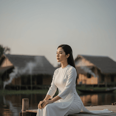 Cô gái xinh đẹp - dịu dàng, quyến rũ mặc áo bà ba trắng đang...