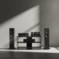 Dàn Âm Thanh Hi-Fi  màu đen để trên kệ màu đen - đẹp lung linh huyền...