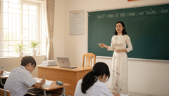 Cô giáo Việt Nam dạy Ngữ Văn mặc áo dài. Trong ảnh có 1 đến 2...