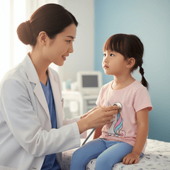 tạo hình ảnh Bác sĩ đang khám bệnh cho 1 bé gái khoảng  tuổi. cả 2...