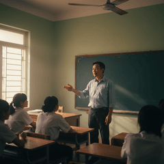 thầy giáo đang giảng bài trong lớp. Với đặc điểm Phong cách:...
