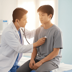 tạo hình ảnh Bác sĩ đang khám bệnh cho 1 bé nam. cả 2 đều là...