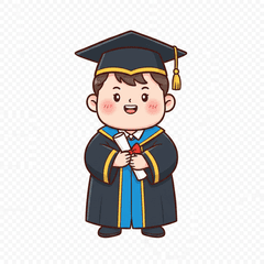 tạo hình ảnh hoạt hình về cậu bé mặc áo tốt nghiệp đại...