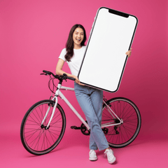 Cô gái, quảng cáo, phụ nữ, điện thoại thông minh, xe đạp, girl, advertising, woman, smartphone, bicycle